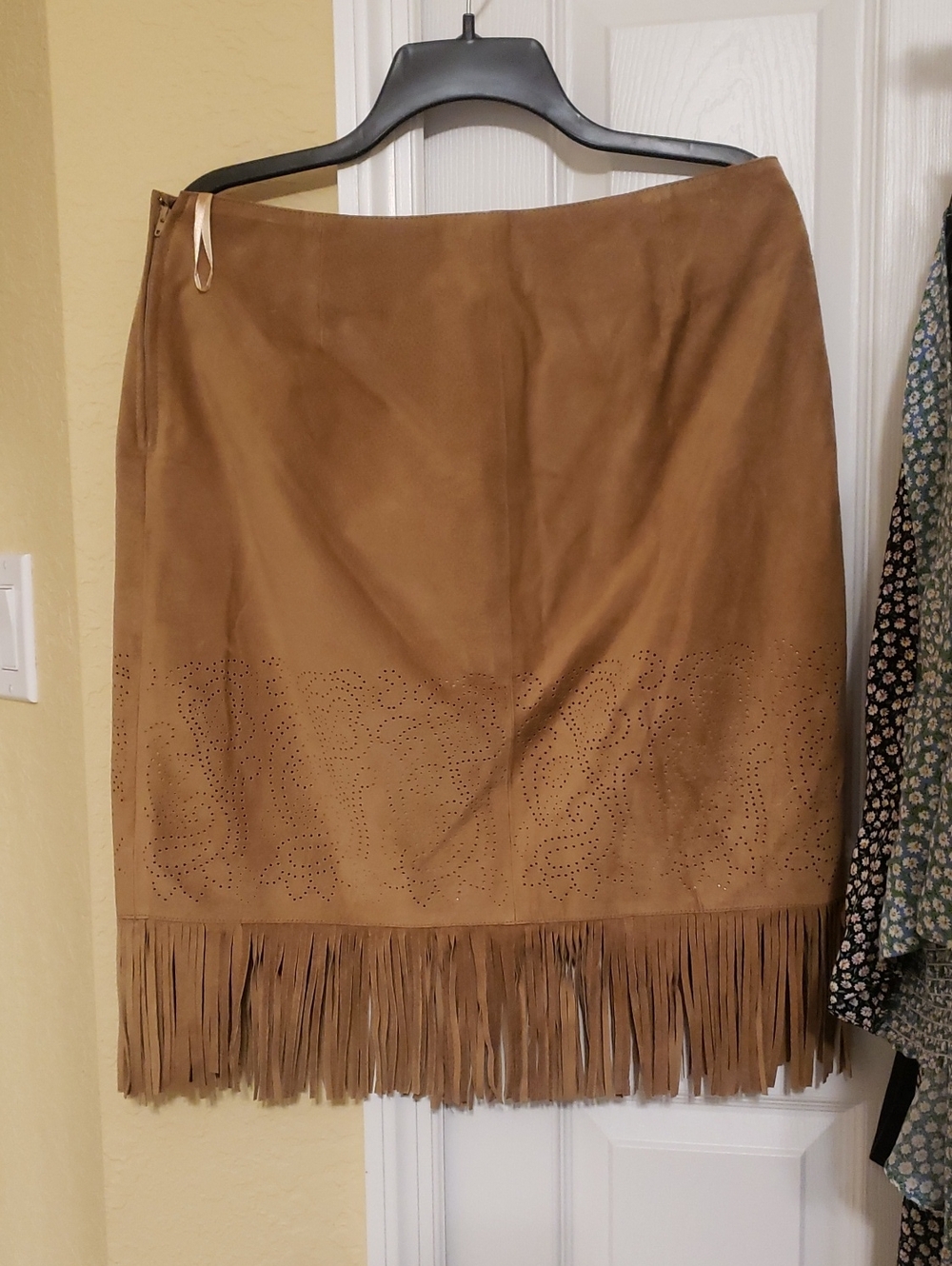 INC International Concepts Brown Suede Fringe Pencil Skirt